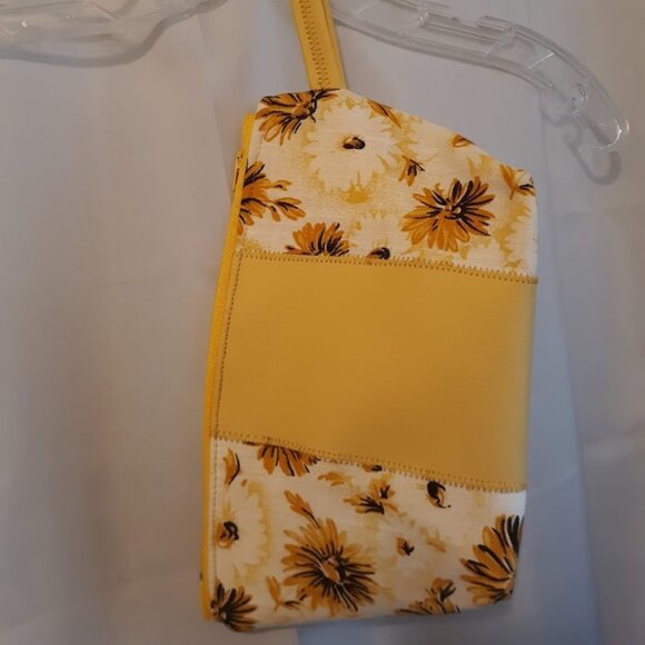 New Sunflower theme Vinyl trim Clutch travel make-up bag Wristlet cosmetics case - Picture 7 of 8